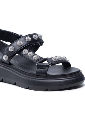 STUART WEITZMAN Zoelie Crystal Ball Sandal in Black Leather
